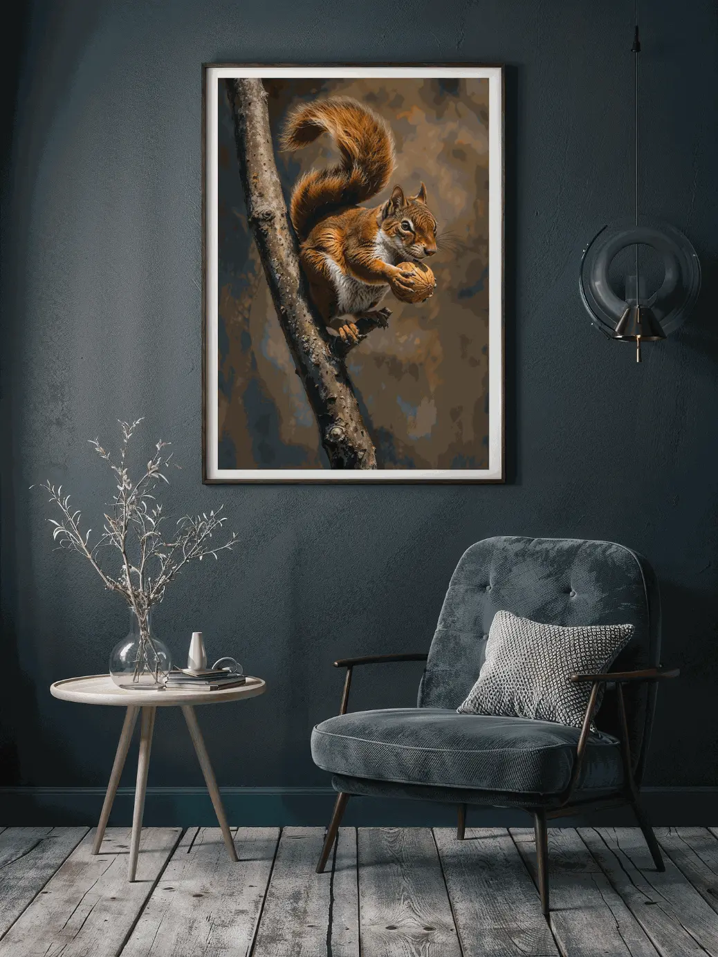 Wildlife digital artwork of squirrel with nut | High‑resolution PNG wall art for rustic woodland décor”  