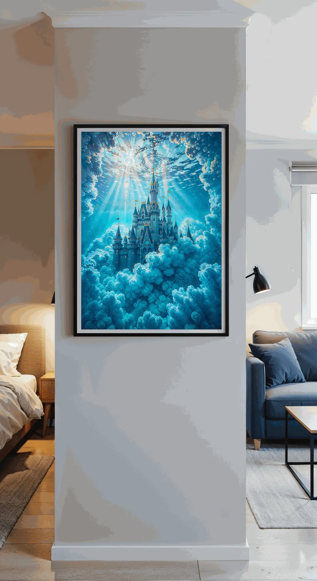 Fantasy castle in the clouds digital wall art PNG  