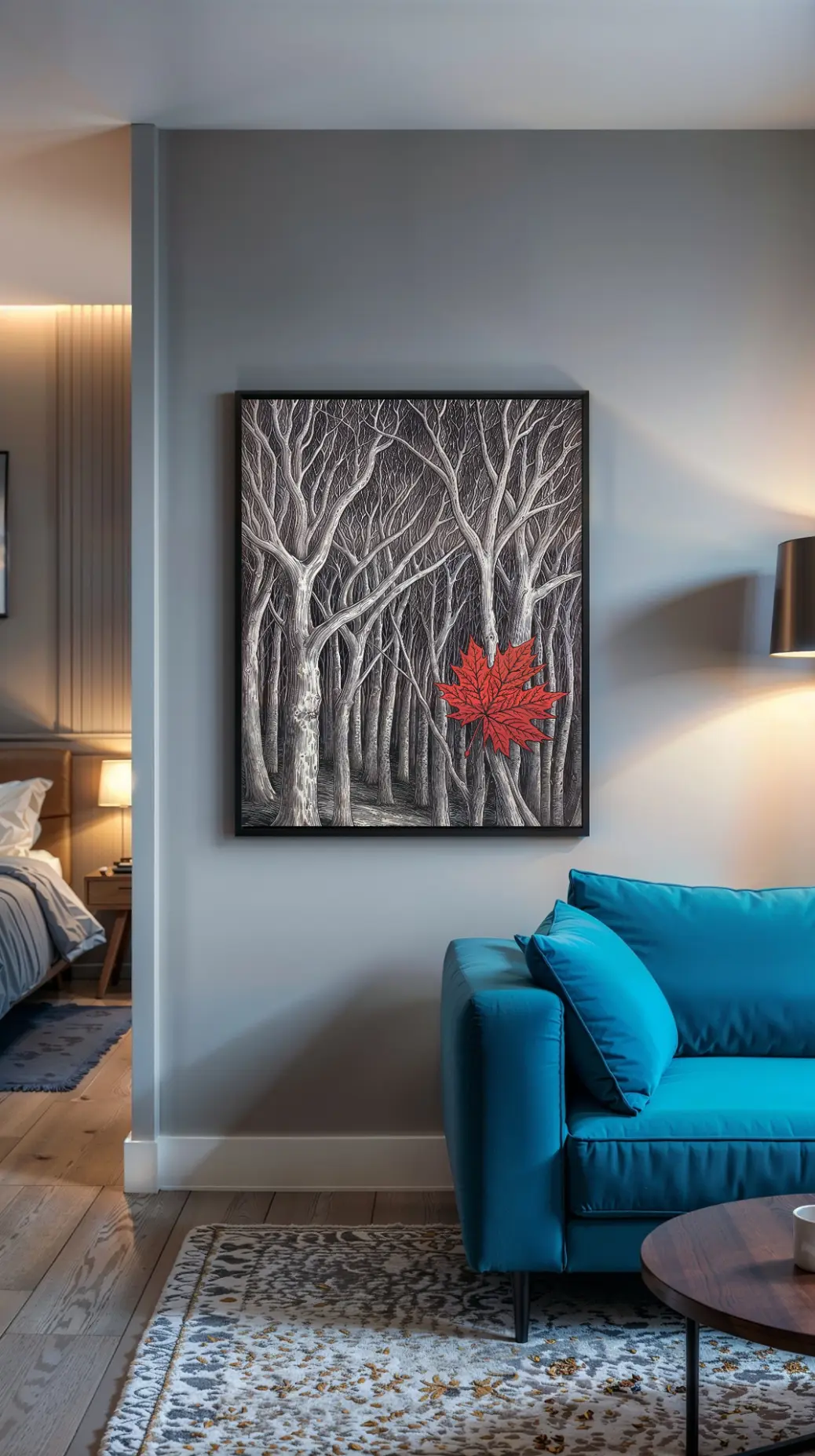 A promotional image for the blog post, with text overlay reading "Red Leaf in Gray Forest Art Review" over the image.