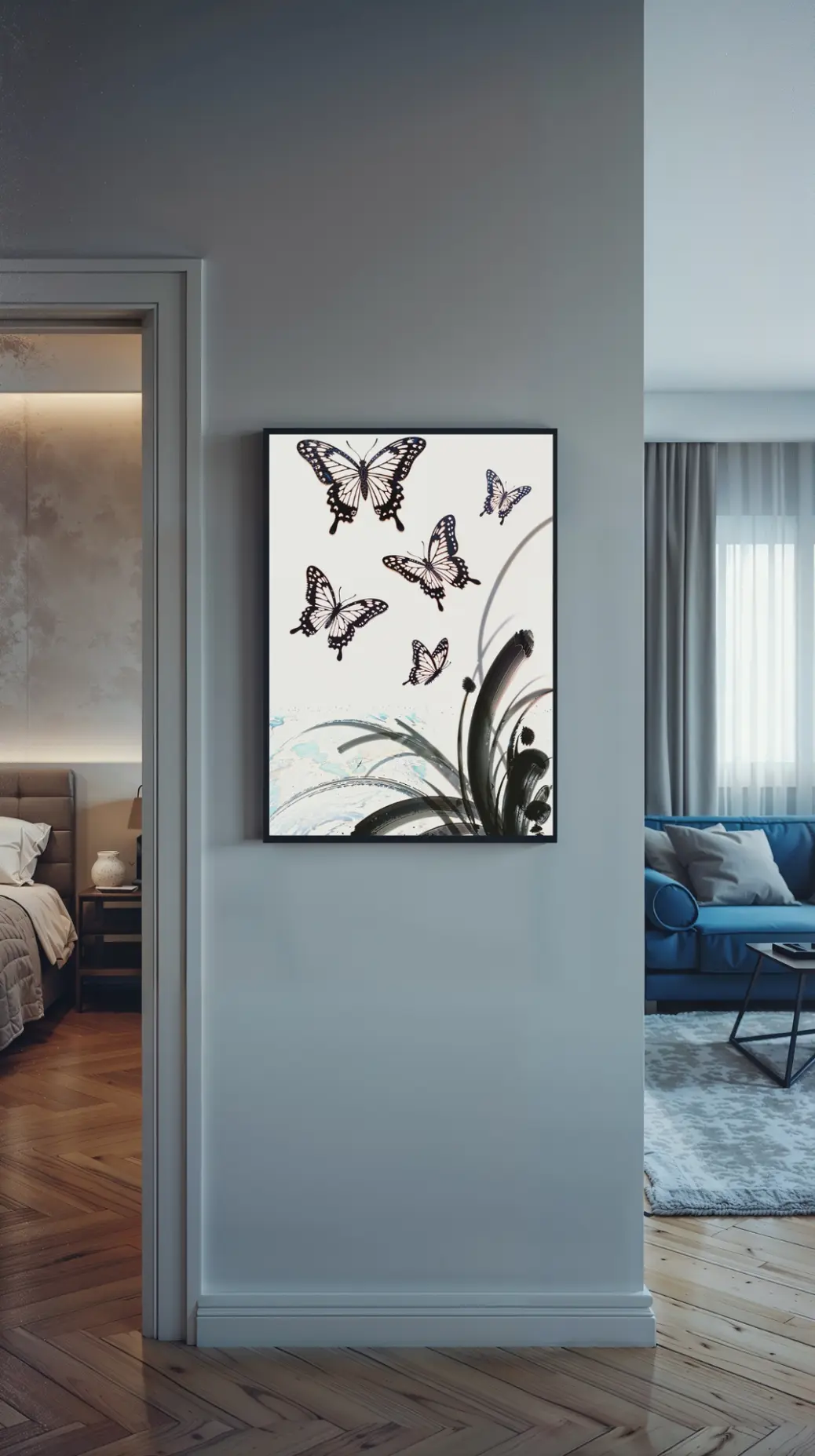 Digital download review: the butterfly art print on a clean, beige wall."